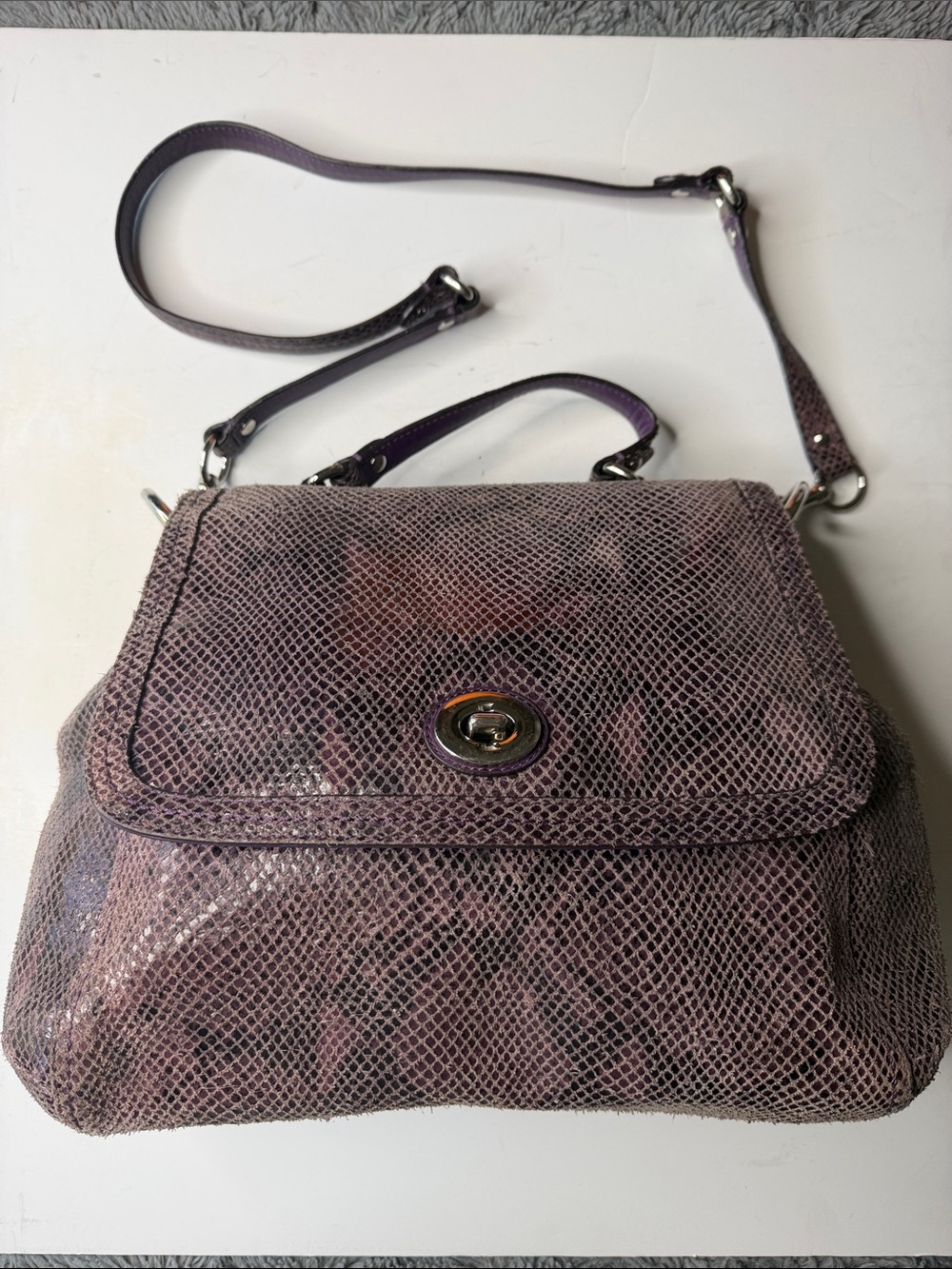 Coach Park Exotic Python Leather Flap Turnlock Crossbody Handbag